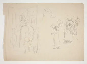 Femme avec enfants et illustration non identifiée