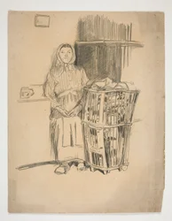 Femme avec panier à linge (?) - illustration non identifiée