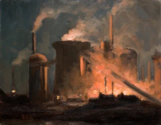 Hauts fourneaux, nuit (huile sur carton)