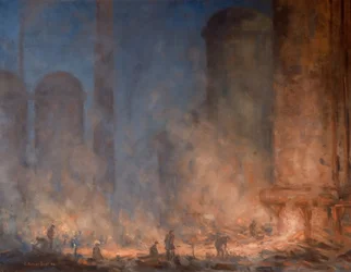 Lits de cochon tapant dans un four (huile sur toile)