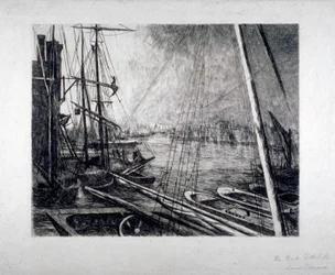 Pool de Londres depuis Rotherhithe, avec des navires au premier plan, vers 1890