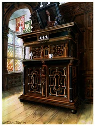 Cabinet en chêne et noyer, 1910
