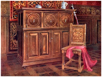 Cabinet en chêne et chaise en noyer, 1910
