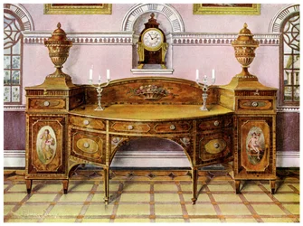Buffet en satinwood peint et incrusté et horloge en acajou, 1911-1912