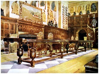 Table de shovelboard dans le hall de Littlecote, 1910