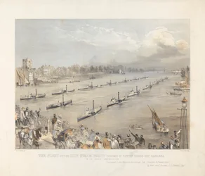 La flotte des bateaux à vapeur de la ville passant en revue au large de Chelsea lors de la commémoration annuelle de Londres