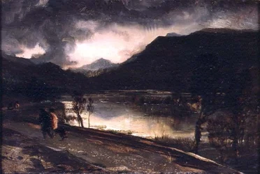 Scène de lac au coucher du soleil