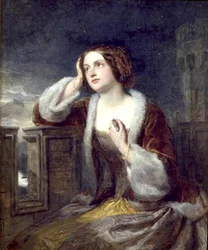 Catherine Seyton regardant depuis les remparts à Loch Leven, c.1840