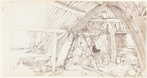La grange (plume et encre brune sur mine de plomb sur deux feuilles de papier vélin jointes)
