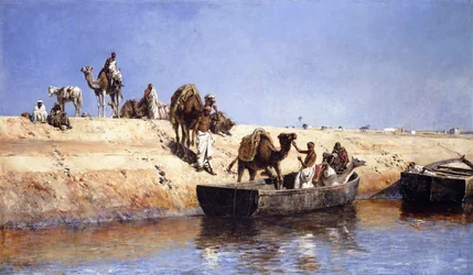 Embarquement de chameaux sur la plage de Salé, Maroc