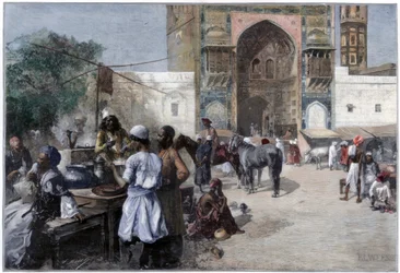 Un restaurant en plein air à Lahore, Inde, 1880