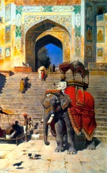 Éléphant royal à la porte de la Jami Masjid, Mathura, XIXe ou début du XXe siècle