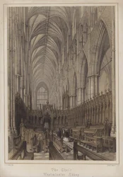 Le chœur, abbaye de Westminster, Londres (lithographie en couleur)