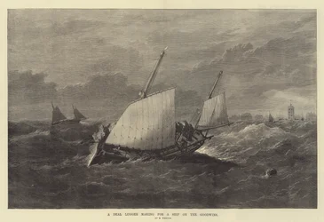 Un Lougre de Deal se dirigeant vers un Navire sur les Goodwins