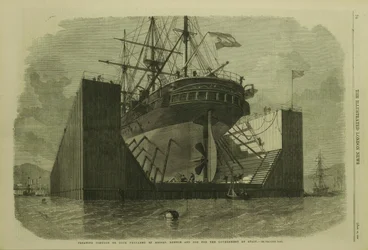 Ponton flottant ou dock préparé par MM. Rennie and Son pour le gouvernement espagnol