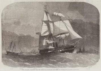 Frégate HMS Furious et le convoi de canonnières pour la Chine, dans le port de Portsmouth