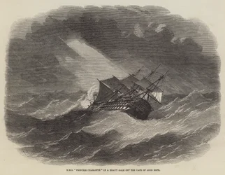 HMS Princess Charlotte dans une forte tempête au large du Cap de Bonne-Espérance