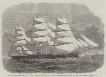 Le nouveau navire à vapeur à vis en fer Londres, construit pour le commerce australien par Messers Money Wigram and Sons, à Blackwall