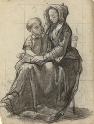 Mère et enfant, esquisse pour la signature du pacte dans la cabine du Mayflower