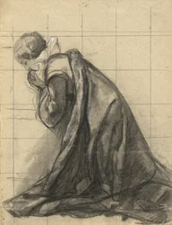 Femme priant, croquis pour la signature du pacte dans la cabine du Mayflower