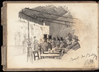 Café en terrasse à Paris, boulevard des Batignolles, page tirée du carnet de croquis de Järnefelt