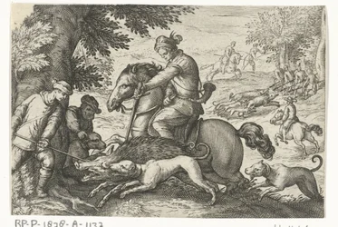 Paysage vallonné avec chasse au sanglier