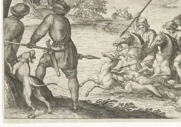 Paysage fluvial avec chasse au cerf