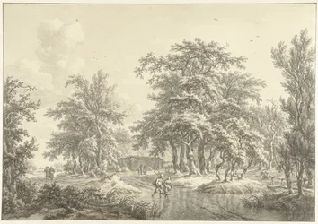 Paysage boisé avec quelques groupes de figures