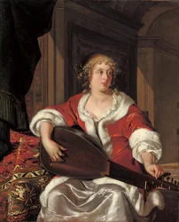 Une jeune femme accordant son luth