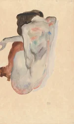 Nu accroupi en chaussures et bas noirs, vue de dos, 1912