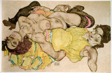 Femmes courbées. Dessin par Egon Schiele