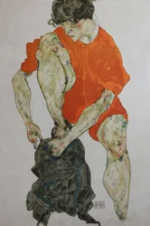 Modèle féminin en robe rouge, 1914