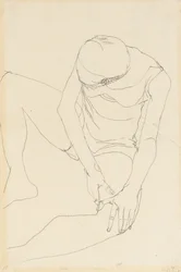 Nu féminin penché en avant, les deux mains sur la cuisse gauche, 1913