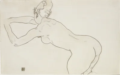 Femme nue agenouillée et penchée en avant vers la gauche, 1918