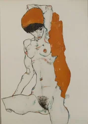 Nu féminin avec tissu orange-rouge, 1914