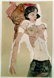 Femme à demi nue. Dessin d