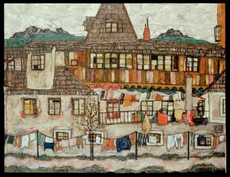 Maison avec linge séchant (painting on canvas)