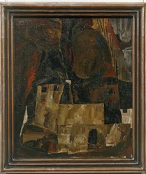 Maison et mur devant un paysage vallonné - House and wall in front of a hilly landscape ...