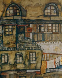 Mur de maison au bord de la rivière (oil on canvas)