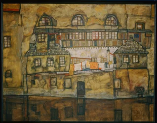 Hauswand am Fluss (aquarelle sur toile)