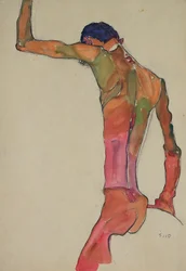 Homme nu avec le bras levé