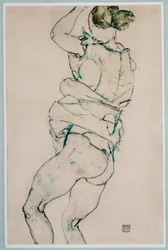 Nu avec bras gauche levé (aquarelle et crayon noir)
