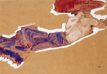 Semi-nu allongé avec un chapeau rouge, 1910