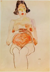 Nu rouge, enceinte [Red Nude, Pregnant] (watercolor and charcoal)
