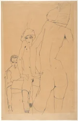 Schiele avec modèle nu devant le miroir, 1910