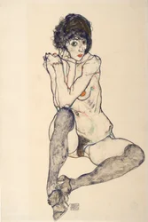 Femme nue assise, coudes reposant sur le genou droit, 1914