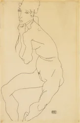 Femme nue assise avec la main sur le menton, 1914