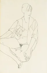 Femme nue assise avec blouse ouverte, 1913