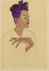 Autoportrait avec les mains sur la poitrine, 1910