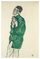 Autoportrait en chemise verte avec les yeux fermés, 1914